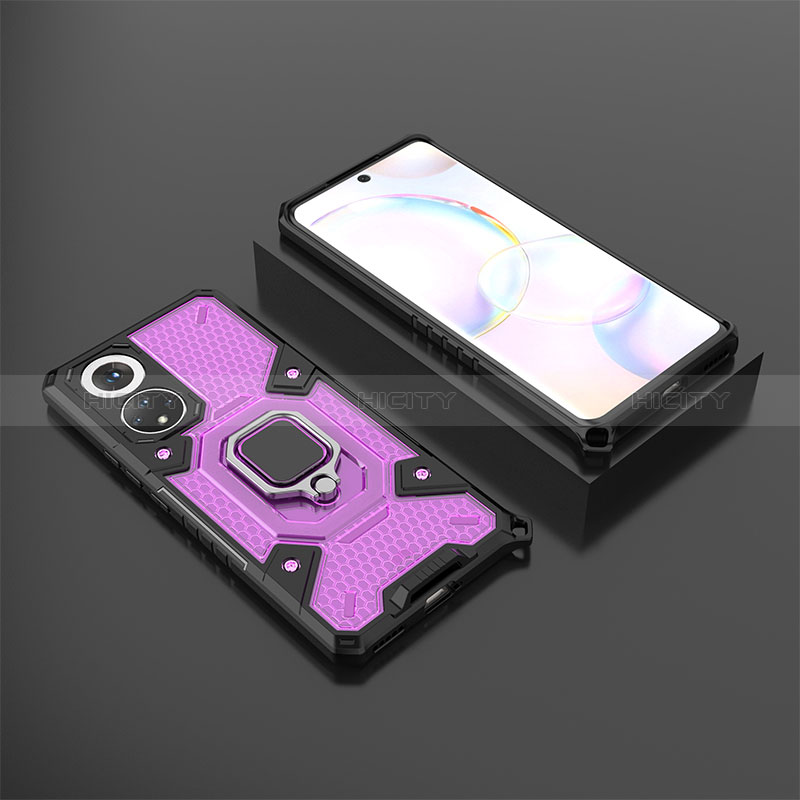 Coque Contour Silicone et Plastique Housse Etui Mat avec Magnetique Support Bague Anneau KC4 pour Huawei Honor 50 5G Violet Plus