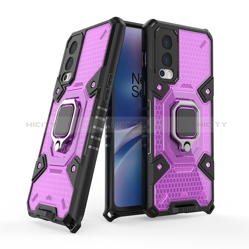 Coque Contour Silicone et Plastique Housse Etui Mat avec Magnetique Support Bague Anneau KC4 pour OnePlus Nord 2 5G Violet Plus