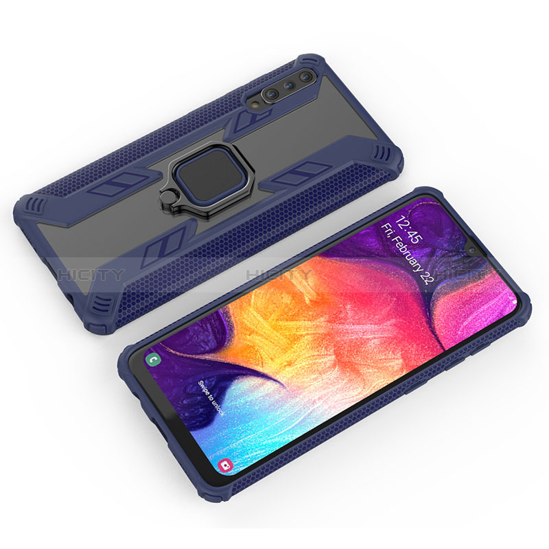 Coque Contour Silicone et Plastique Housse Etui Mat avec Magnetique Support Bague Anneau KC4 pour Samsung Galaxy A50 Bleu Plus