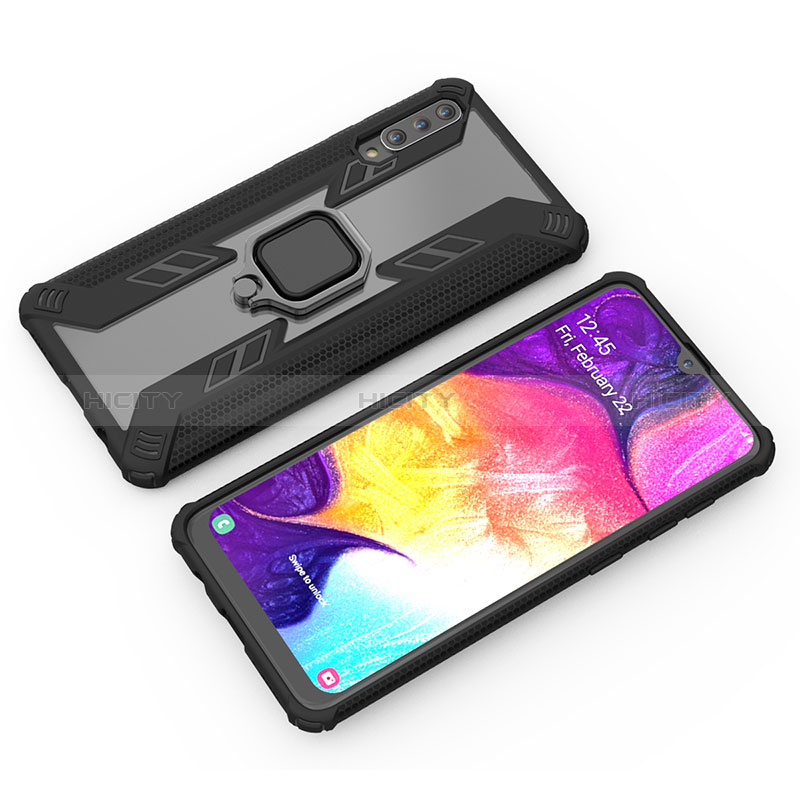 Coque Contour Silicone et Plastique Housse Etui Mat avec Magnetique Support Bague Anneau KC4 pour Samsung Galaxy A50 Noir Plus