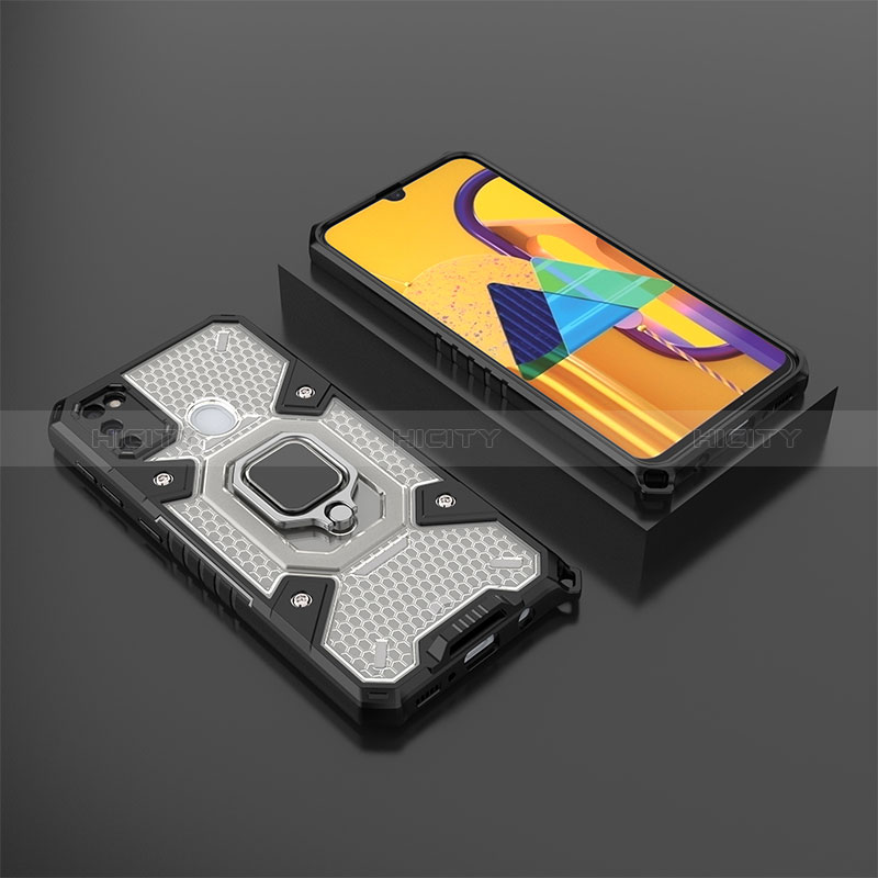 Coque Contour Silicone et Plastique Housse Etui Mat avec Magnetique Support Bague Anneau KC4 pour Samsung Galaxy M30s Noir Plus