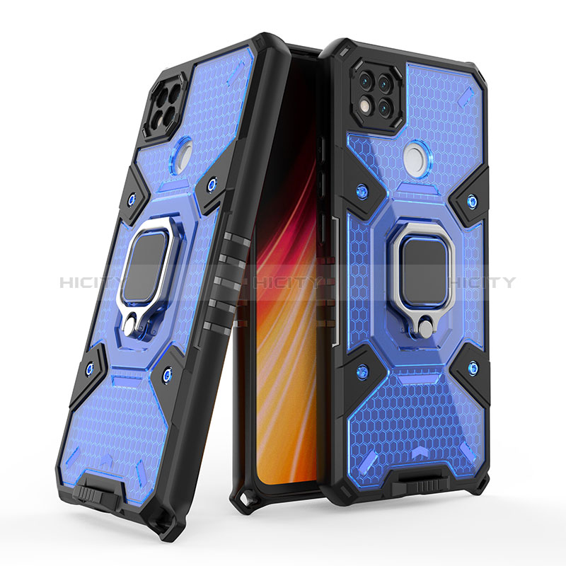 Coque Contour Silicone et Plastique Housse Etui Mat avec Magnetique Support Bague Anneau KC4 pour Xiaomi POCO C31 Bleu Plus