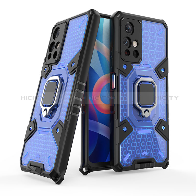 Coque Contour Silicone et Plastique Housse Etui Mat avec Magnetique Support Bague Anneau KC4 pour Xiaomi Poco M4 Pro 5G Bleu Plus