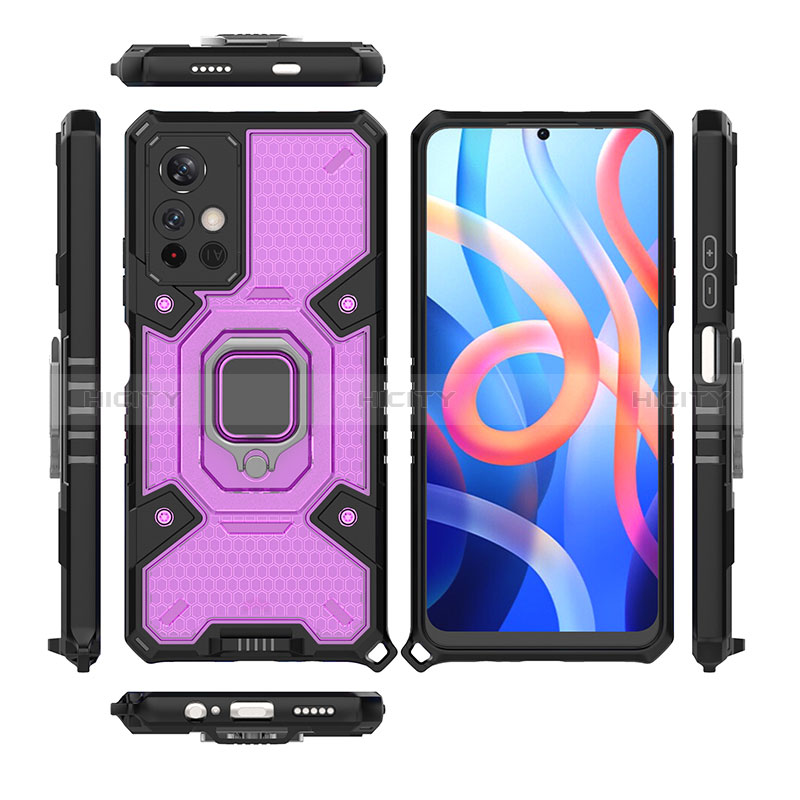 Coque Contour Silicone et Plastique Housse Etui Mat avec Magnetique Support Bague Anneau KC4 pour Xiaomi Poco M4 Pro 5G Plus