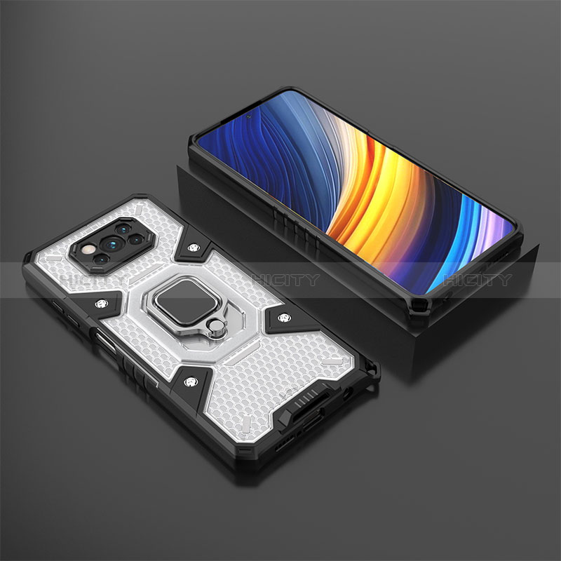 Coque Contour Silicone et Plastique Housse Etui Mat avec Magnetique Support Bague Anneau KC4 pour Xiaomi Poco X3 NFC Blanc Plus