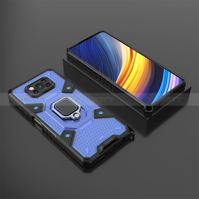 Coque Contour Silicone et Plastique Housse Etui Mat avec Magnetique Support Bague Anneau KC4 pour Xiaomi Poco X3 NFC Bleu Plus