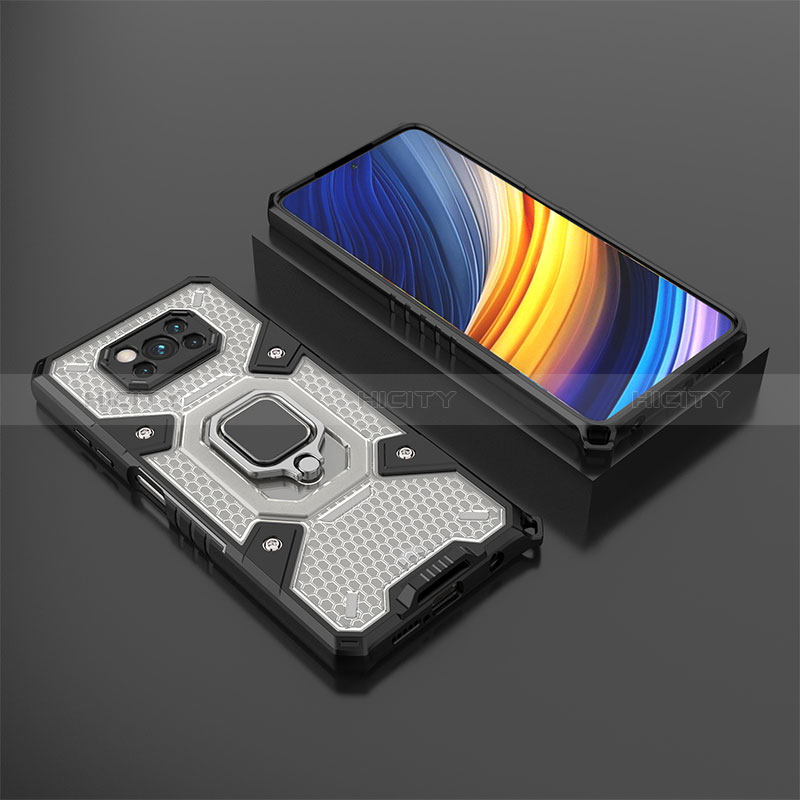 Coque Contour Silicone et Plastique Housse Etui Mat avec Magnetique Support Bague Anneau KC4 pour Xiaomi Poco X3 NFC Noir Plus