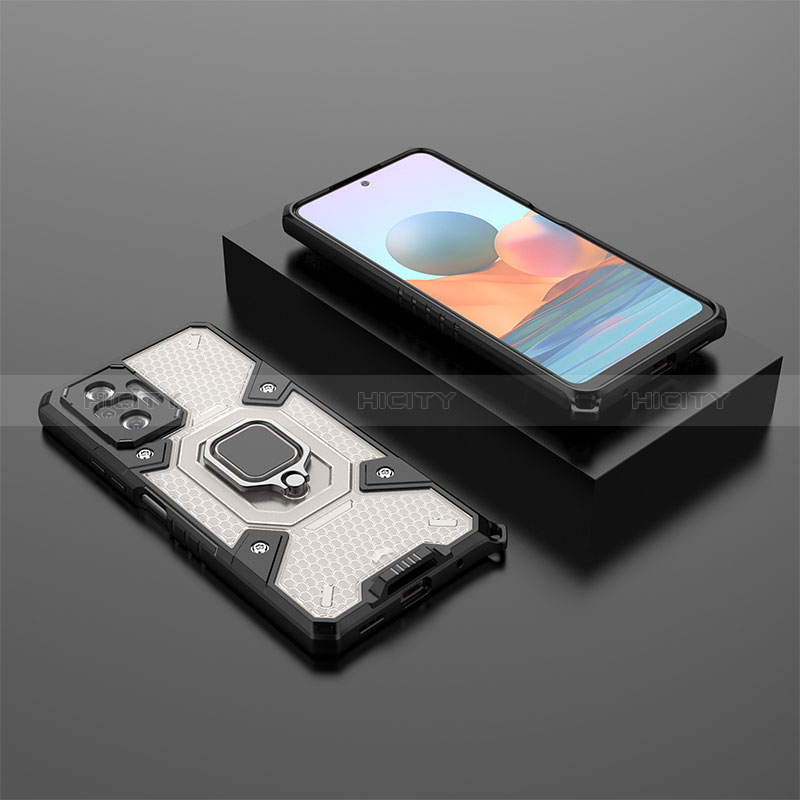 Coque Contour Silicone et Plastique Housse Etui Mat avec Magnetique Support Bague Anneau KC4 pour Xiaomi Redmi Note 10 Pro 4G Noir Plus