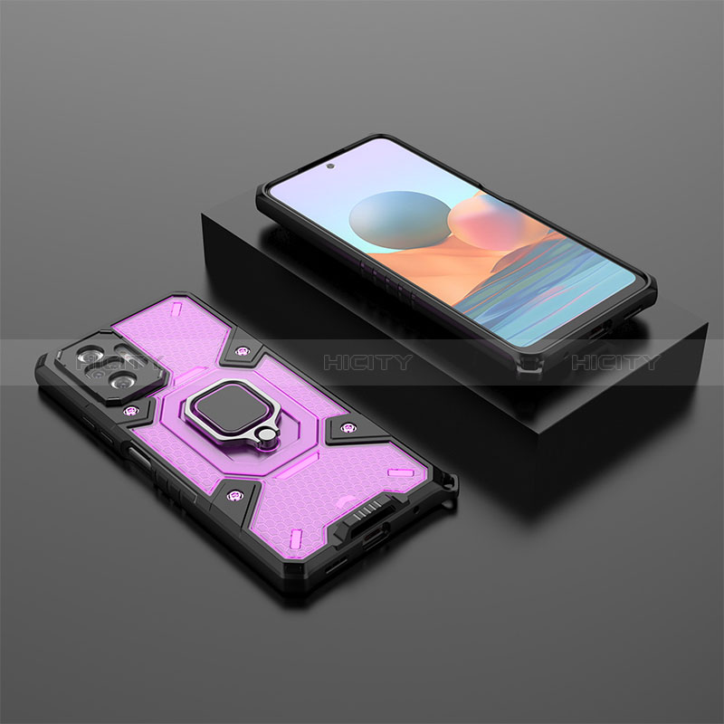 Coque Contour Silicone et Plastique Housse Etui Mat avec Magnetique Support Bague Anneau KC4 pour Xiaomi Redmi Note 10 Pro 4G Violet Plus