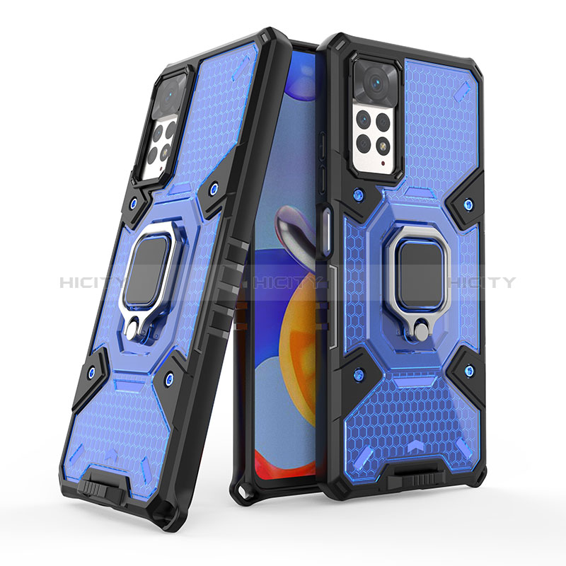 Coque Contour Silicone et Plastique Housse Etui Mat avec Magnetique Support Bague Anneau KC4 pour Xiaomi Redmi Note 11 Pro 4G Bleu Plus