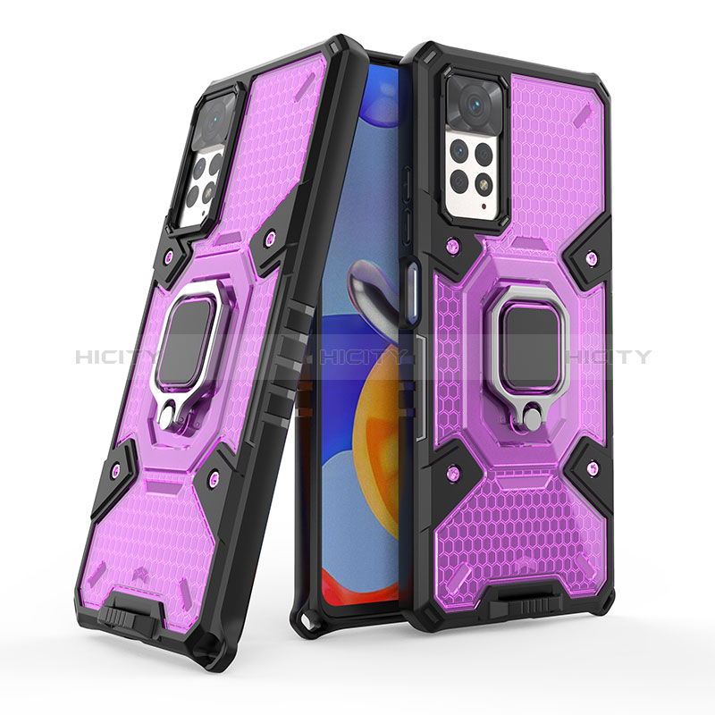 Coque Contour Silicone et Plastique Housse Etui Mat avec Magnetique Support Bague Anneau KC4 pour Xiaomi Redmi Note 11 Pro 4G Violet Plus