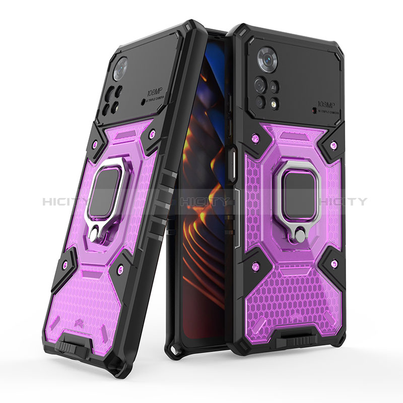 Coque Contour Silicone et Plastique Housse Etui Mat avec Magnetique Support Bague Anneau KC4 pour Xiaomi Redmi Note 11E Pro 5G Violet Plus