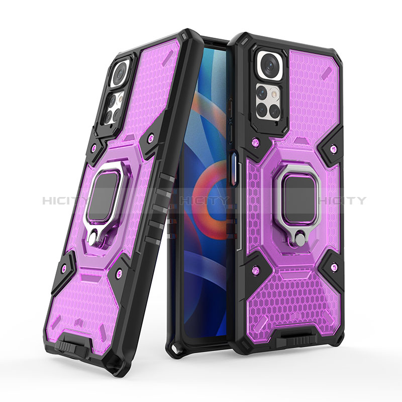 Coque Contour Silicone et Plastique Housse Etui Mat avec Magnetique Support Bague Anneau KC4 pour Xiaomi Redmi Note 11S 4G Violet Plus