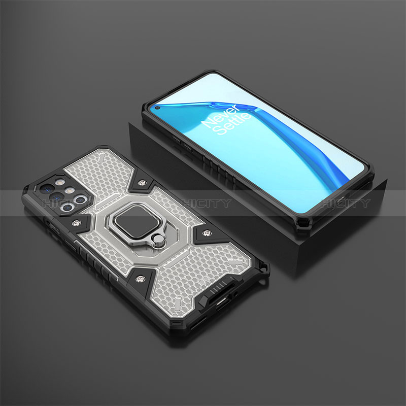 Coque Contour Silicone et Plastique Housse Etui Mat avec Magnetique Support Bague Anneau KC5 pour OnePlus 9R 5G Noir Plus