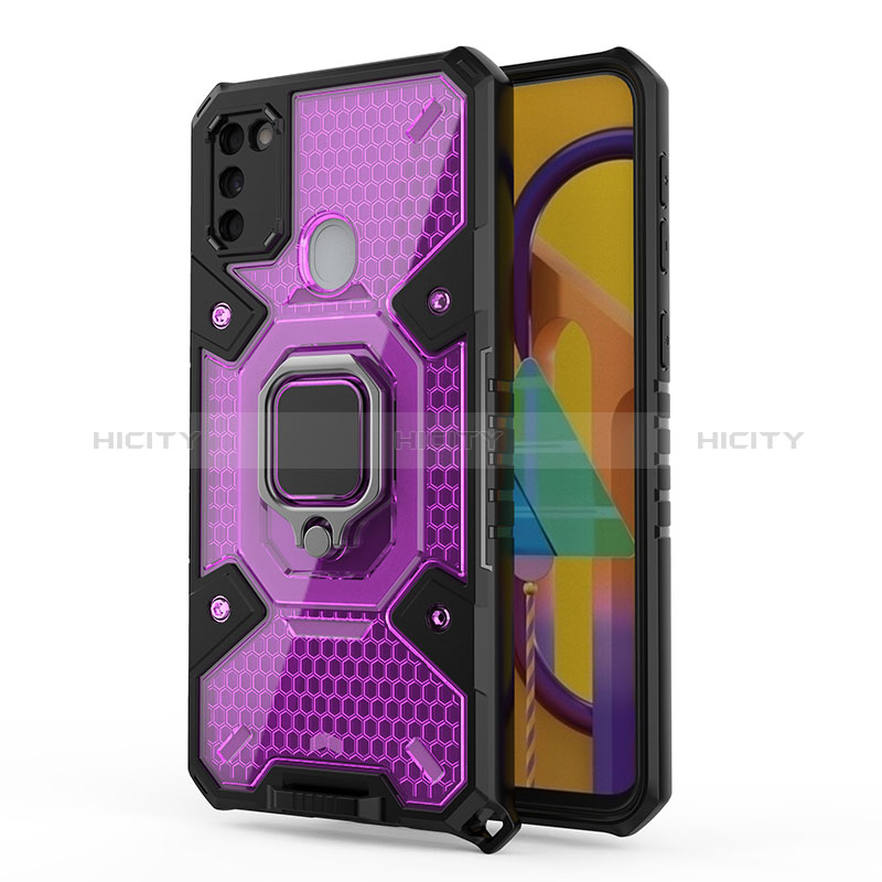 Coque Contour Silicone et Plastique Housse Etui Mat avec Magnetique Support Bague Anneau KC5 pour Samsung Galaxy M21 Violet Plus