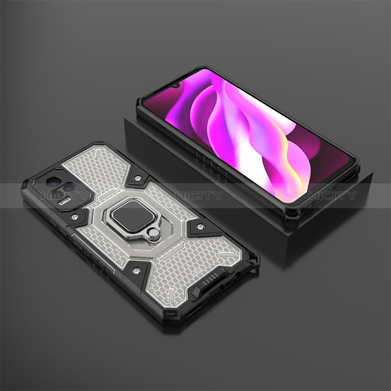 Coque Contour Silicone et Plastique Housse Etui Mat avec Magnetique Support Bague Anneau KC5 pour Vivo V21e 4G Plus