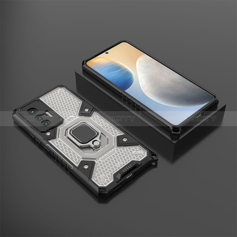 Coque Contour Silicone et Plastique Housse Etui Mat avec Magnetique Support Bague Anneau KC5 pour Vivo X70 5G Noir Plus