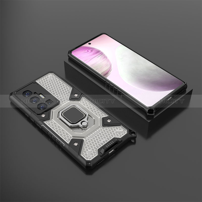 Coque Contour Silicone et Plastique Housse Etui Mat avec Magnetique Support Bague Anneau KC5 pour Vivo X70 Pro+ Plus 5G Noir Plus