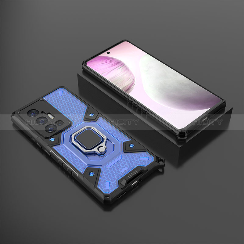 Coque Contour Silicone et Plastique Housse Etui Mat avec Magnetique Support Bague Anneau KC5 pour Vivo X70 Pro+ Plus 5G Plus