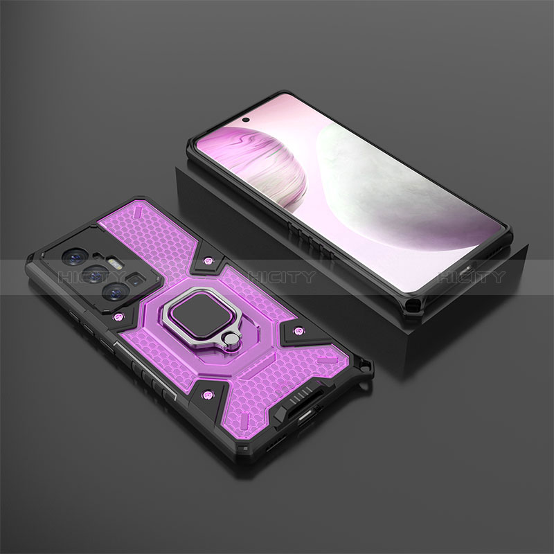 Coque Contour Silicone et Plastique Housse Etui Mat avec Magnetique Support Bague Anneau KC5 pour Vivo X70 Pro+ Plus 5G Violet Plus