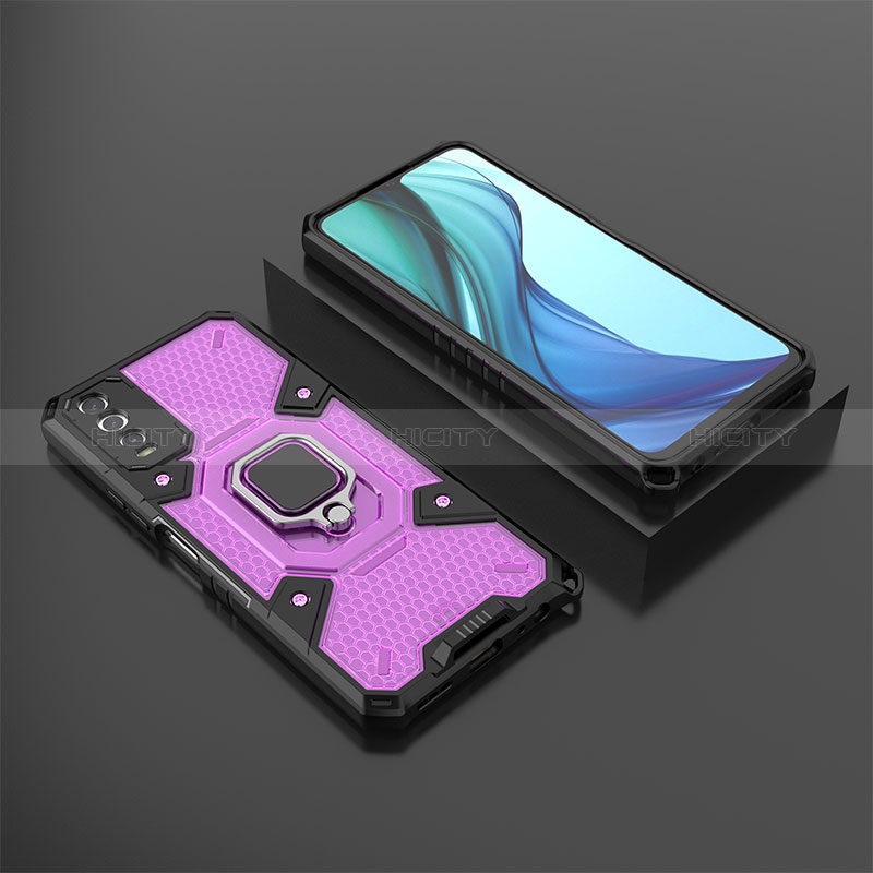 Coque Contour Silicone et Plastique Housse Etui Mat avec Magnetique Support Bague Anneau KC5 pour Vivo Y12A Violet Plus