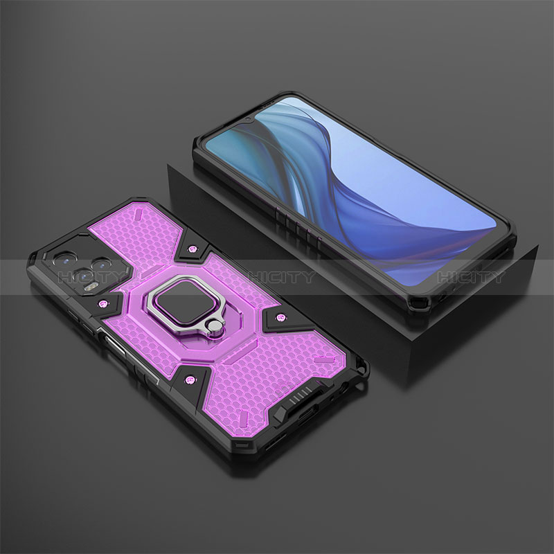 Coque Contour Silicone et Plastique Housse Etui Mat avec Magnetique Support Bague Anneau KC5 pour Vivo Y21 Violet Plus