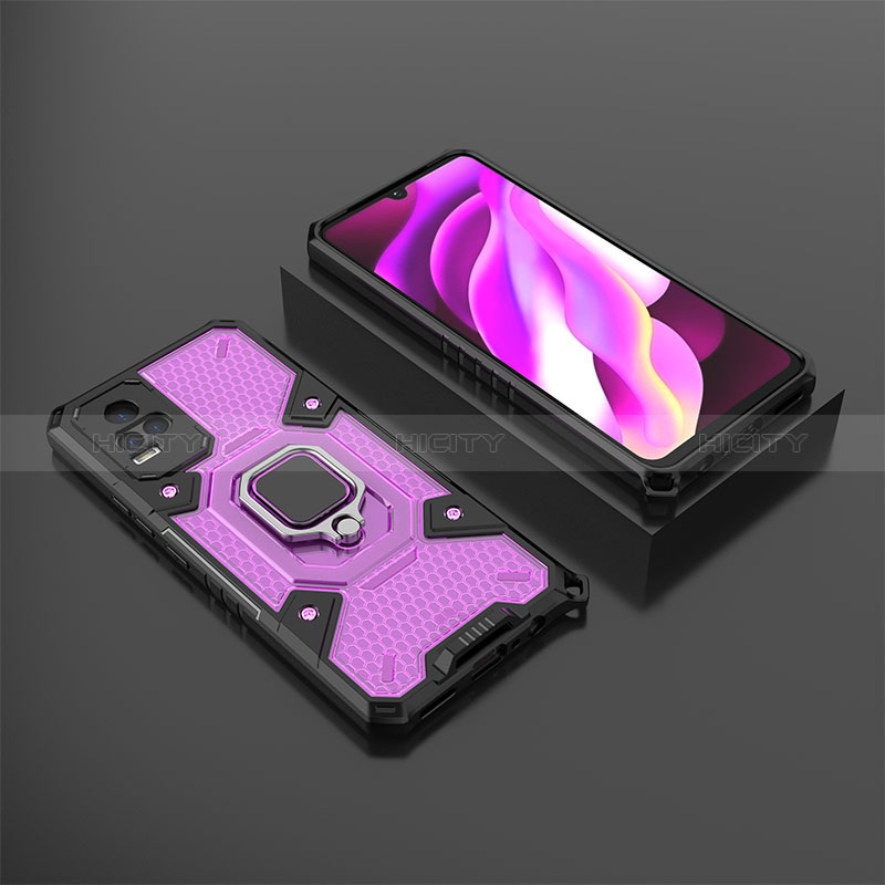 Coque Contour Silicone et Plastique Housse Etui Mat avec Magnetique Support Bague Anneau KC5 pour Vivo Y73 (2021) Violet Plus