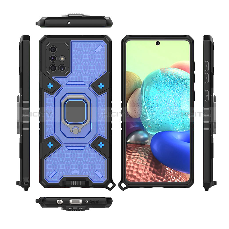 Coque Contour Silicone et Plastique Housse Etui Mat avec Magnetique Support Bague Anneau KC7 pour Samsung Galaxy A71 4G A715 Bleu Plus