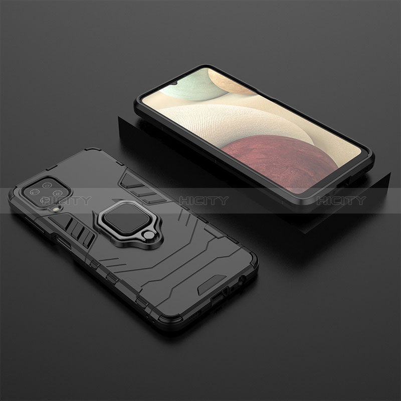 Coque Contour Silicone et Plastique Housse Etui Mat avec Magnetique Support Bague Anneau KK1 pour Samsung Galaxy A12 5G Noir Plus