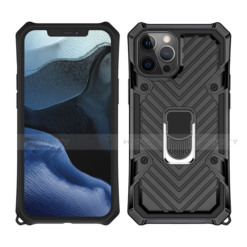 Coque Contour Silicone et Plastique Housse Etui Mat avec Magnetique Support Bague Anneau M01 pour Apple iPhone 12 Pro Max Noir Plus