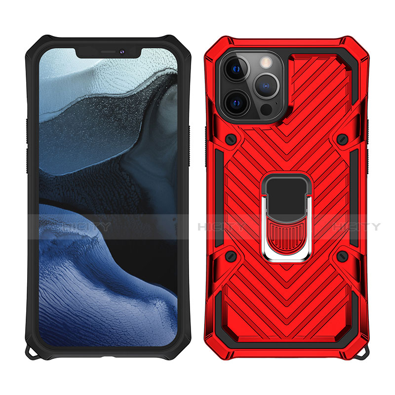 Coque Contour Silicone et Plastique Housse Etui Mat avec Magnetique Support Bague Anneau M01 pour Apple iPhone 12 Pro Plus