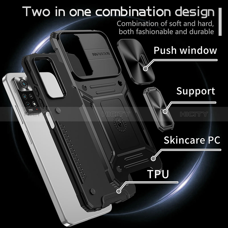 Coque Contour Silicone et Plastique Housse Etui Mat avec Magnetique Support Bague Anneau M01Q pour Xiaomi Redmi Note 11 Pro 4G Plus