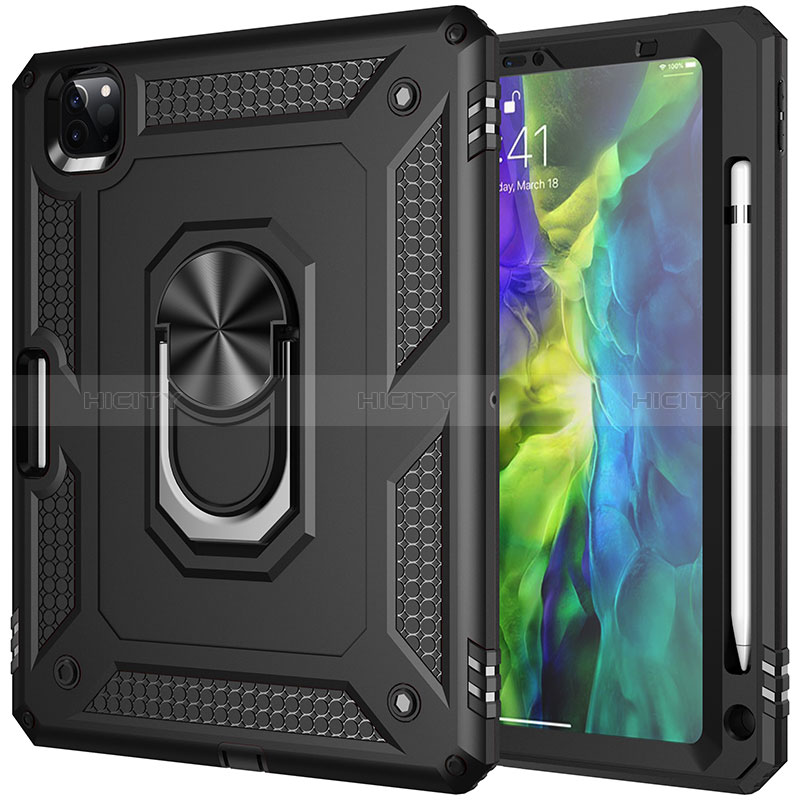 Coque Contour Silicone et Plastique Housse Etui Mat avec Magnetique Support Bague Anneau MQ1 pour Apple iPad Pro 11 (2022) Noir Plus