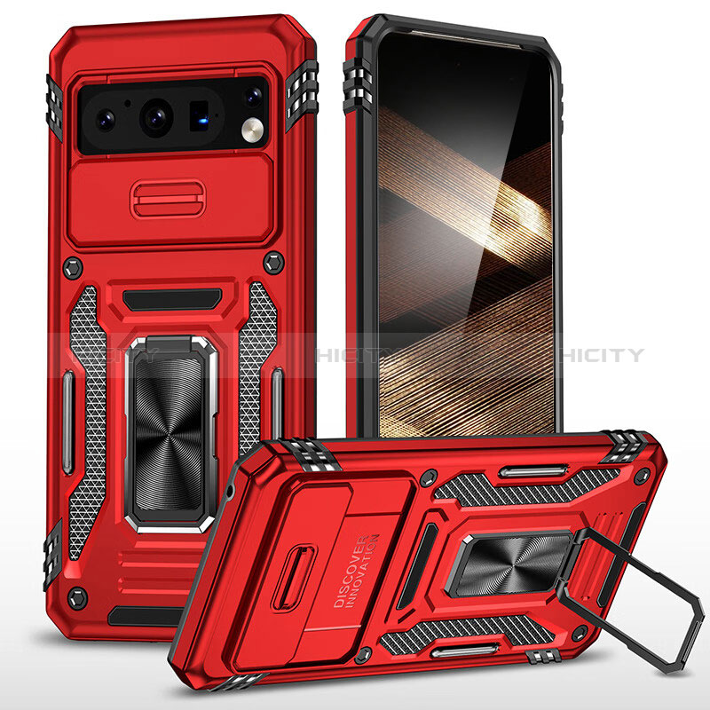 Coque Contour Silicone et Plastique Housse Etui Mat avec Magnetique Support Bague Anneau MQ1 pour Google Pixel 8 Pro 5G Rouge Plus