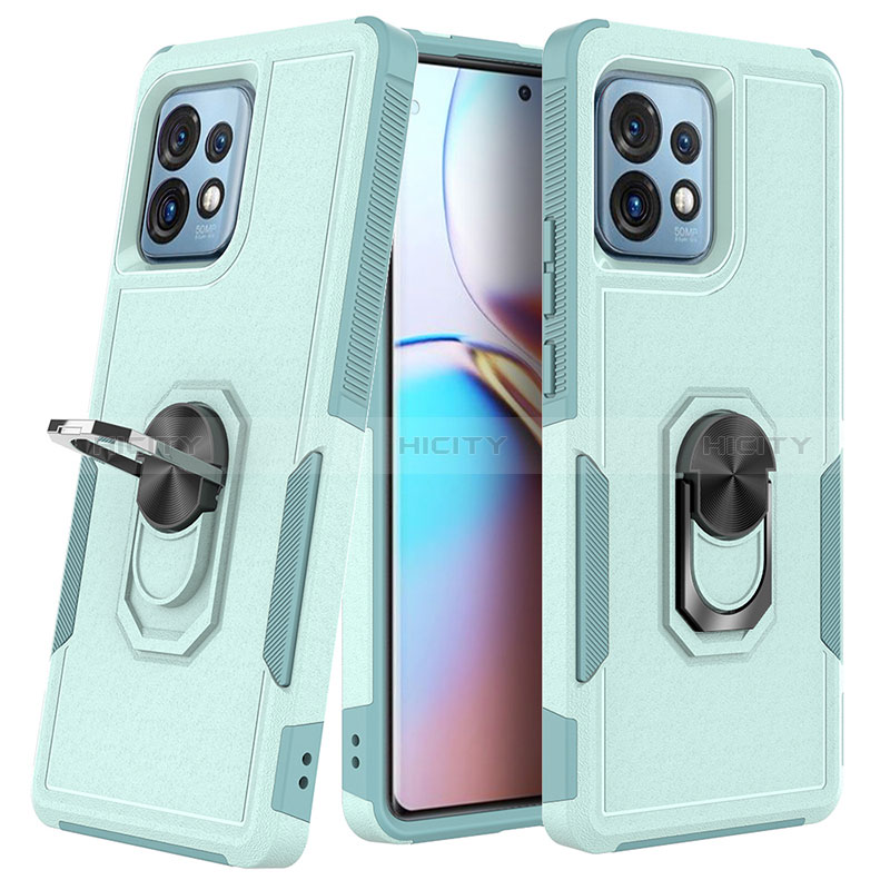 Coque Contour Silicone et Plastique Housse Etui Mat avec Magnetique Support Bague Anneau MQ1 pour Motorola Moto Edge 40 Pro 5G Cyan Plus