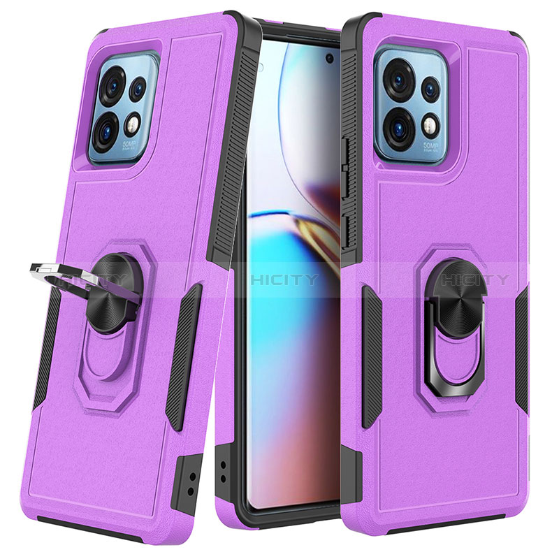 Coque Contour Silicone et Plastique Housse Etui Mat avec Magnetique Support Bague Anneau MQ1 pour Motorola Moto Edge Plus (2023) 5G Violet Plus