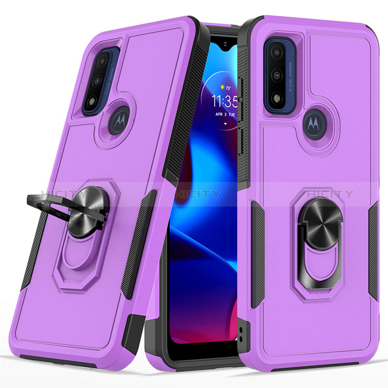 Coque Contour Silicone et Plastique Housse Etui Mat avec Magnetique Support Bague Anneau MQ1 pour Motorola Moto G Play (2023) Violet Plus