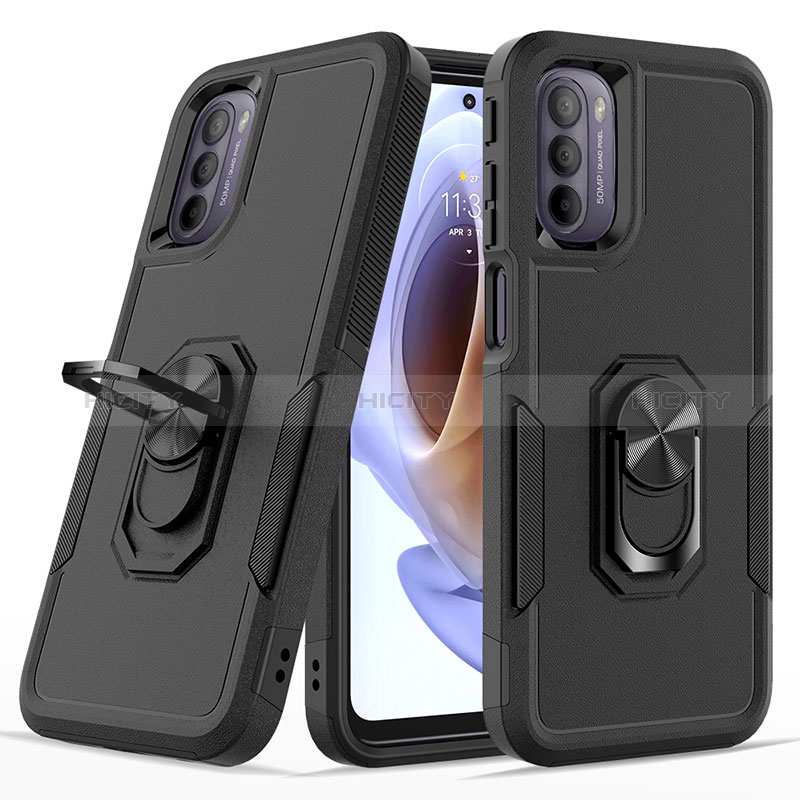 Coque Contour Silicone et Plastique Housse Etui Mat avec Magnetique Support Bague Anneau MQ1 pour Motorola Moto G41 Noir Plus