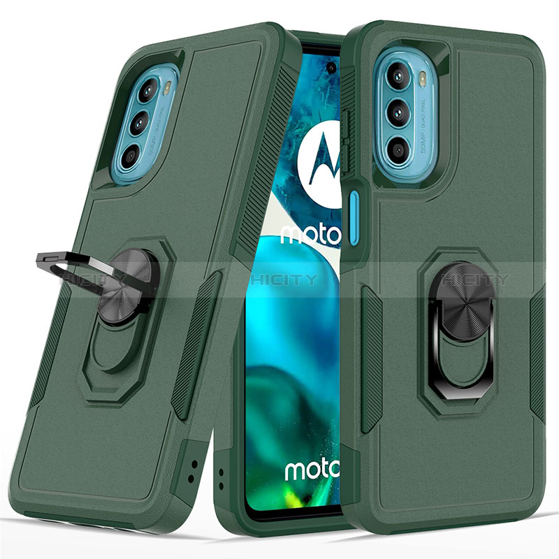 Coque Contour Silicone et Plastique Housse Etui Mat avec Magnetique Support Bague Anneau MQ1 pour Motorola MOTO G52 Plus