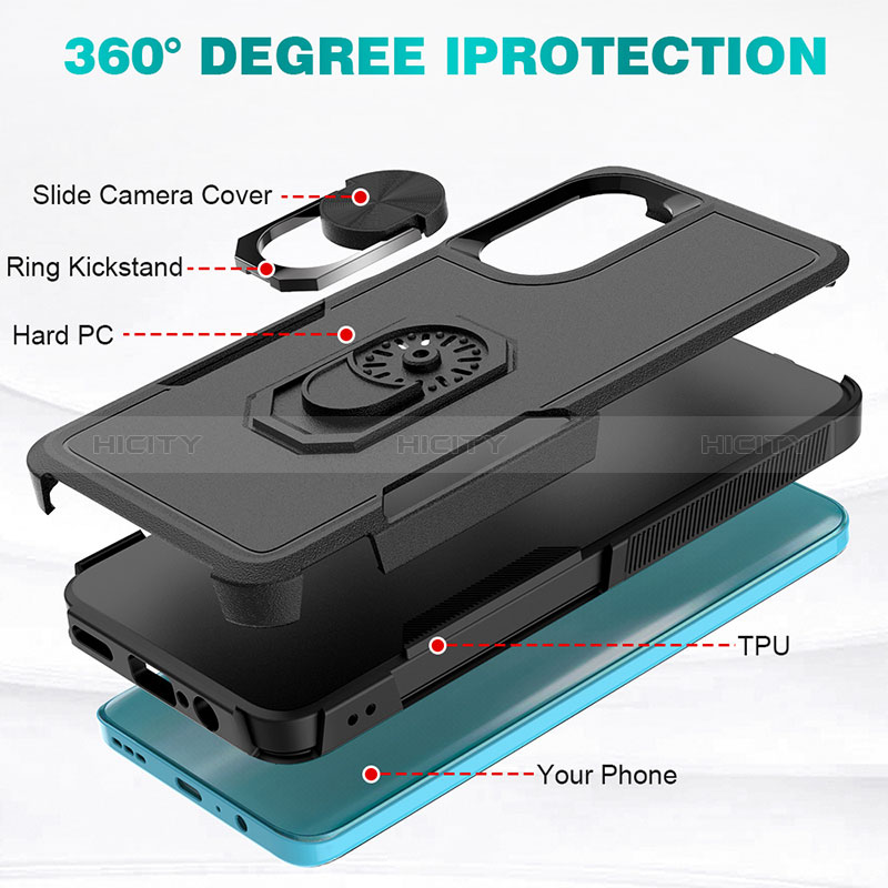 Coque Contour Silicone et Plastique Housse Etui Mat avec Magnetique Support Bague Anneau MQ1 pour Motorola MOTO G52 Plus