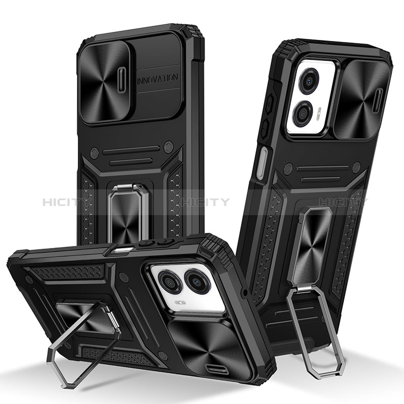 Coque Contour Silicone et Plastique Housse Etui Mat avec Magnetique Support Bague Anneau MQ1 pour Motorola Moto G53j 5G Noir Plus