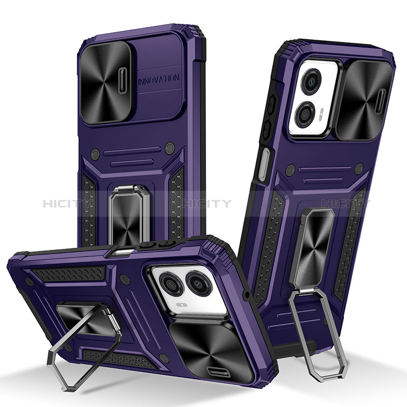 Coque Contour Silicone et Plastique Housse Etui Mat avec Magnetique Support Bague Anneau MQ1 pour Motorola Moto G53y 5G Violet Plus