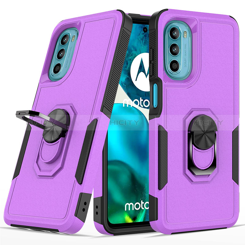 Coque Contour Silicone et Plastique Housse Etui Mat avec Magnetique Support Bague Anneau MQ1 pour Motorola Moto G82 5G Violet Plus