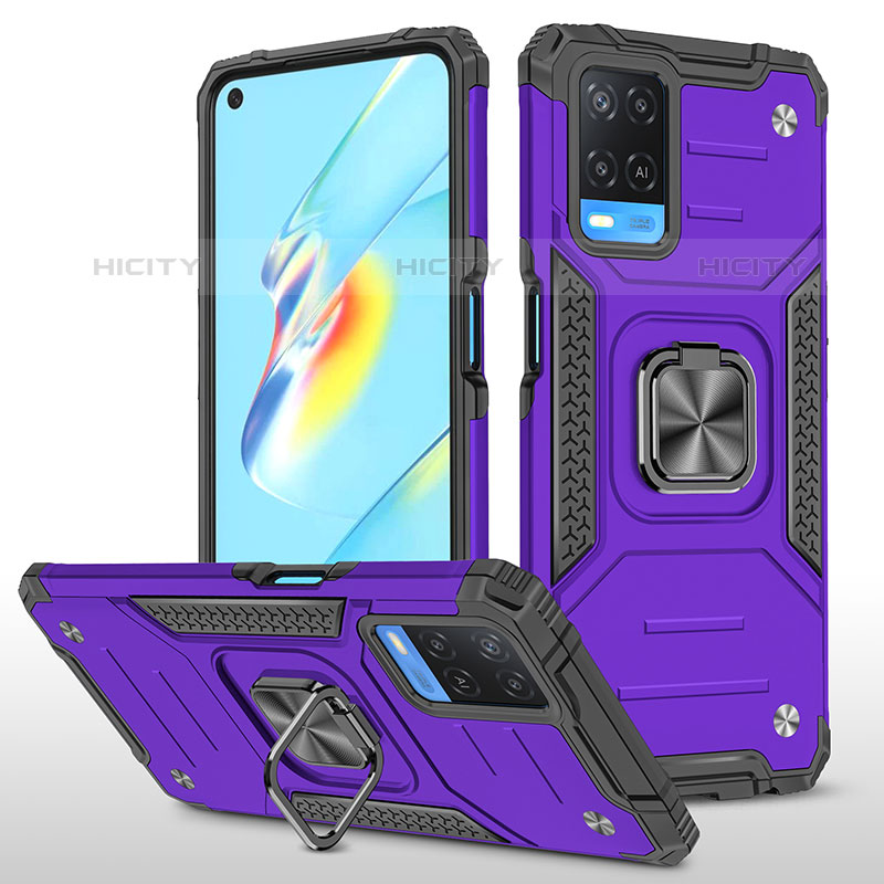 Coque Contour Silicone et Plastique Housse Etui Mat avec Magnetique Support Bague Anneau MQ1 pour Oppo A54 4G Violet Plus