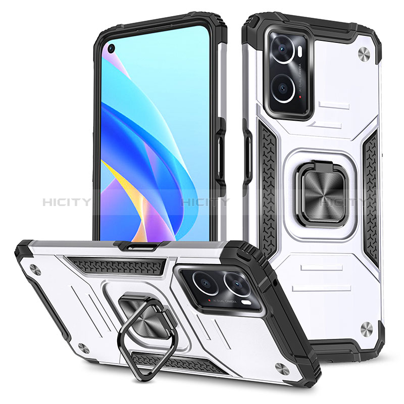 Coque Contour Silicone et Plastique Housse Etui Mat avec Magnetique Support Bague Anneau MQ1 pour Oppo A76 Argent Plus