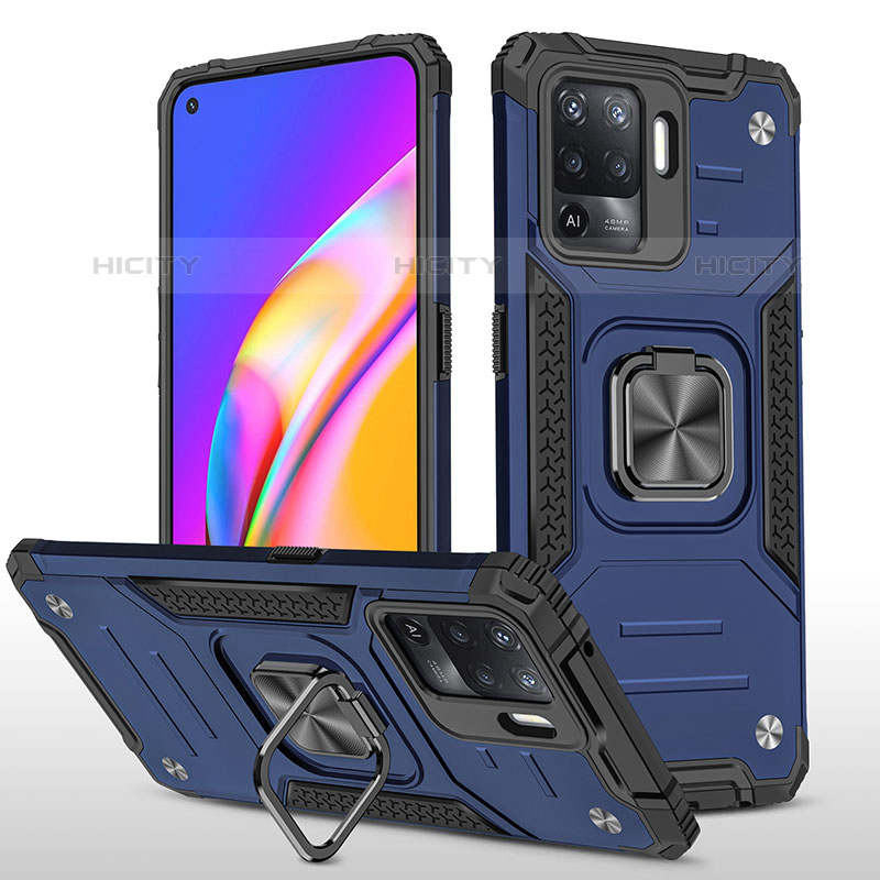 Coque Contour Silicone et Plastique Housse Etui Mat avec Magnetique Support Bague Anneau MQ1 pour Oppo A94 4G Bleu Plus