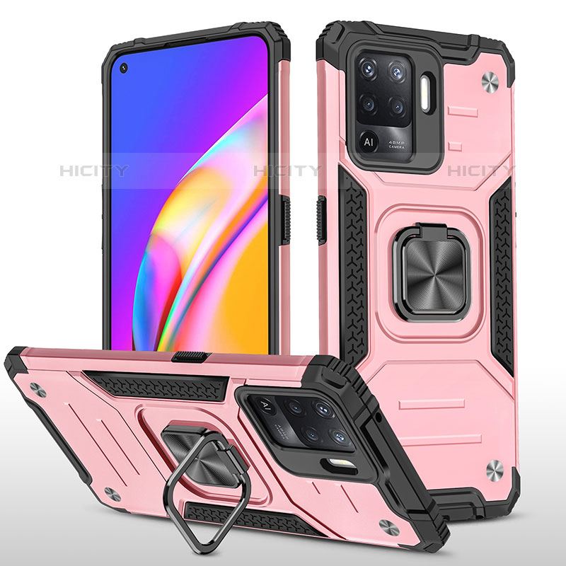 Coque Contour Silicone et Plastique Housse Etui Mat avec Magnetique Support Bague Anneau MQ1 pour Oppo A94 4G Or Rose Plus