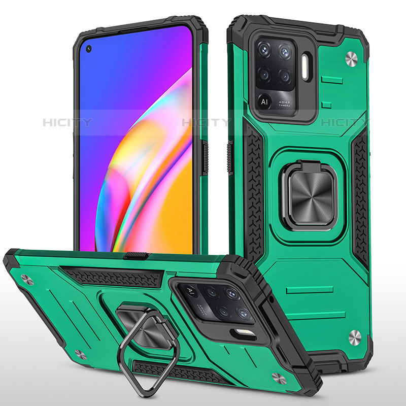 Coque Contour Silicone et Plastique Housse Etui Mat avec Magnetique Support Bague Anneau MQ1 pour Oppo A94 4G Vert Nuit Plus