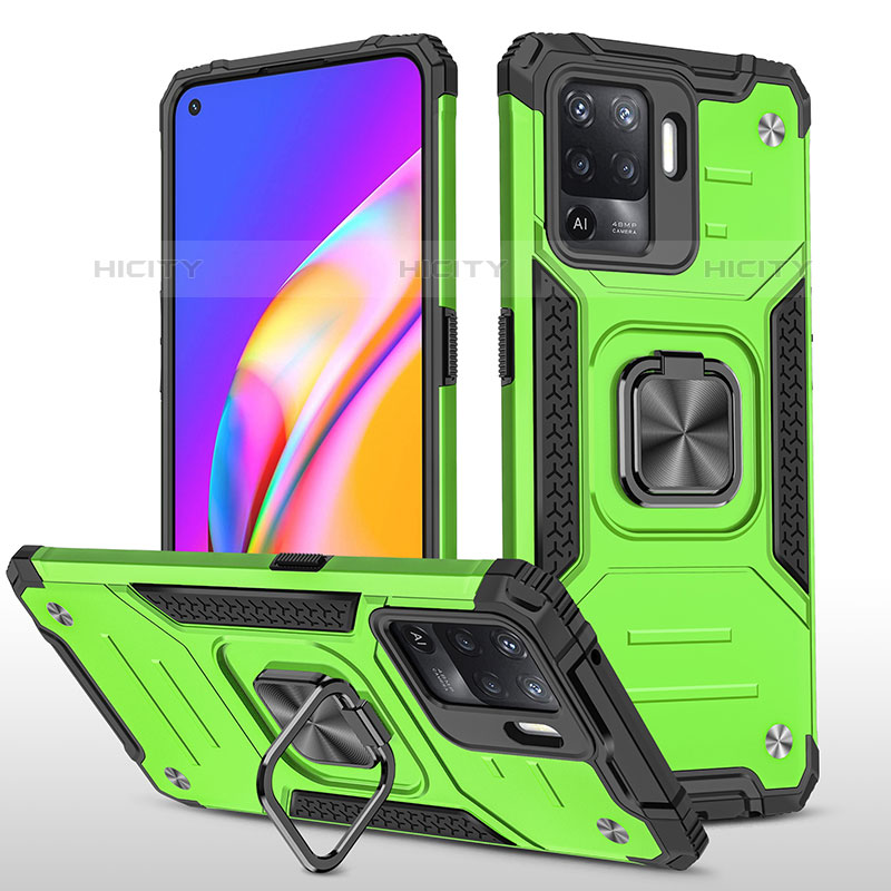 Coque Contour Silicone et Plastique Housse Etui Mat avec Magnetique Support Bague Anneau MQ1 pour Oppo F19 Pro Vert Plus