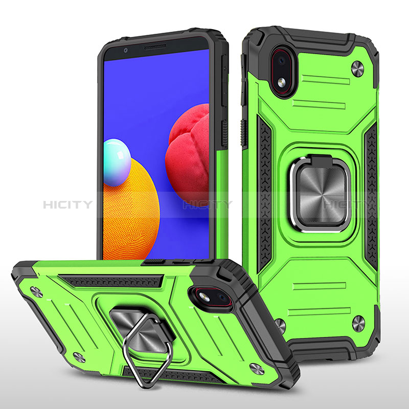 Coque Contour Silicone et Plastique Housse Etui Mat avec Magnetique Support Bague Anneau MQ1 pour Samsung Galaxy A01 Core Vert Plus